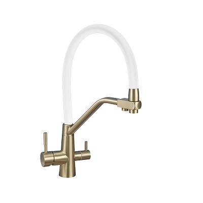 Смеситель для кухни Avrora Kitchen AV9006Gold с гибким изливом и подключением фильтра питьевой воды, золото