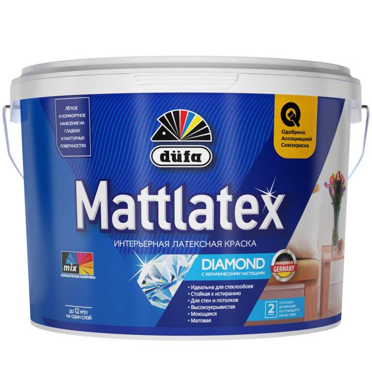 Краска для стен и потолков для влажных помещений латексная Dufa Mattlatex D100 матовая белая 0.9 л
