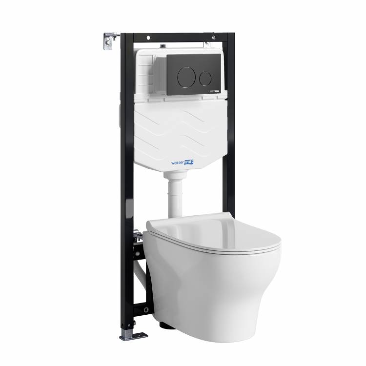 Унитаз с инсталляцией Wasserkraft Aller (Аллер) 10TLT.010.ME.MB02.H001 безободковый, сиденье микролифт, кнопка черный матовый