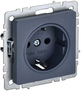 Розетка 1-местная с заземлением и шторками IEK Brite BR-R14-16-K35 маренго