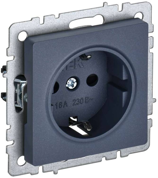 Розетка 1-местная с заземлением и шторками IEK Brite BR-R14-16-K35 маренго