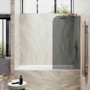 Шторка на ванну MaybahGlass MGV-128-2у стекло графит, профиль бронза, 1400x340