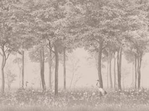 3D Фотообои Artegrafico «Журавли в густом лесу на бежевом» VG-025 акварель