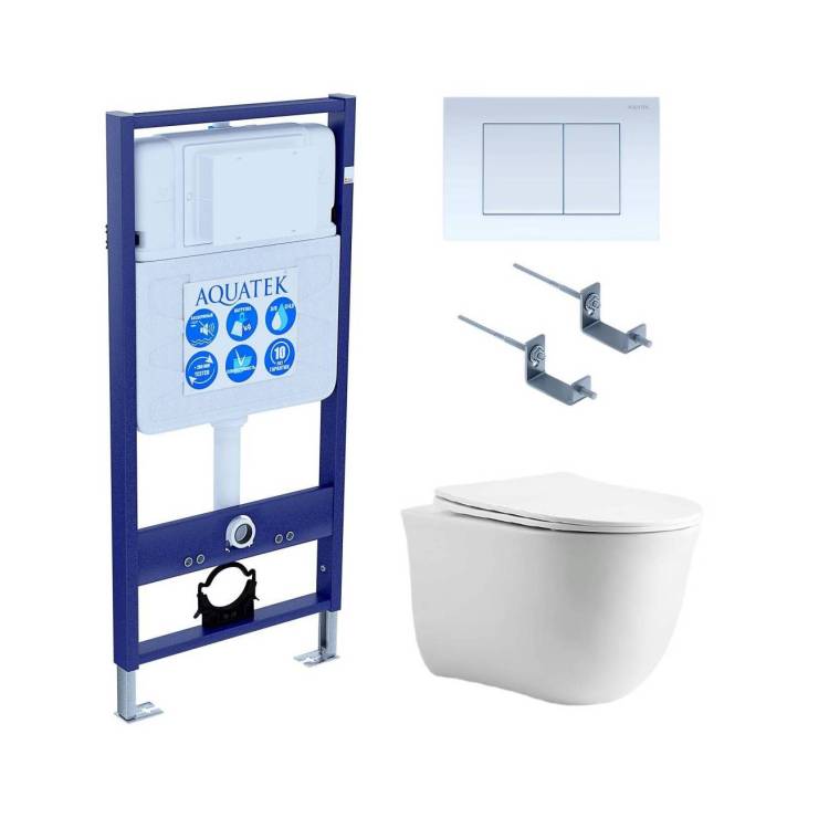 Унитаз с инсталляцией Aquatek Классик cm-009 4в1 с белой глянцевой кнопкой