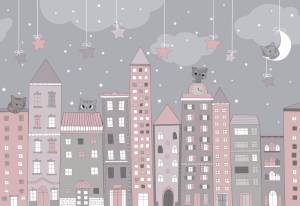 3D Фотообои Artegrafico «Котята на домах в ночи» NKID-009 канвас