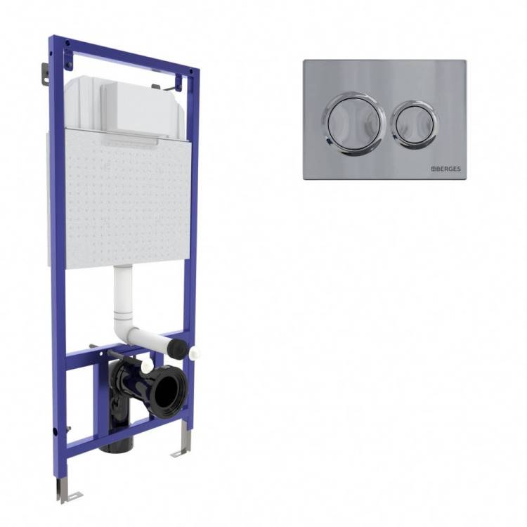 Система инсталляции Berges Novum 40263 для скрытого монтажа с кнопкой O3 хром глянец