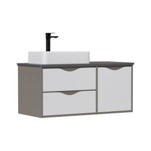 Тумба с раковиной Equil Smile 100 подвесная, раковина слева, белый, лен антрацит