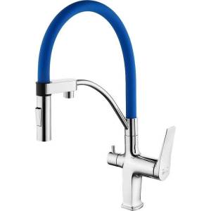 Смеситель для кухни Lemark Comfort LM3074C-Blue с гибким изливом, хром, синий