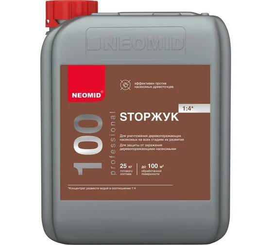 NEOMID STOP ЖУК 100 средство для защиты древесины и уничтожения жука, концентрат 1:4 (5л)