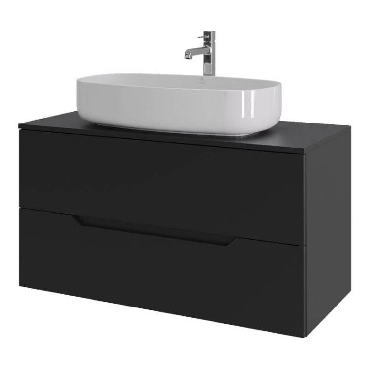 Тумба с раковиной Orange Line Li-100TubMDF+B07-675W черная матовая, 100 см