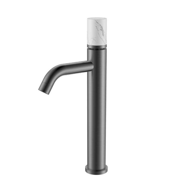 Смеситель для раковины Boheme Stick 122-SGM-MR-W высокий, Shine Gun Metal Mramor White