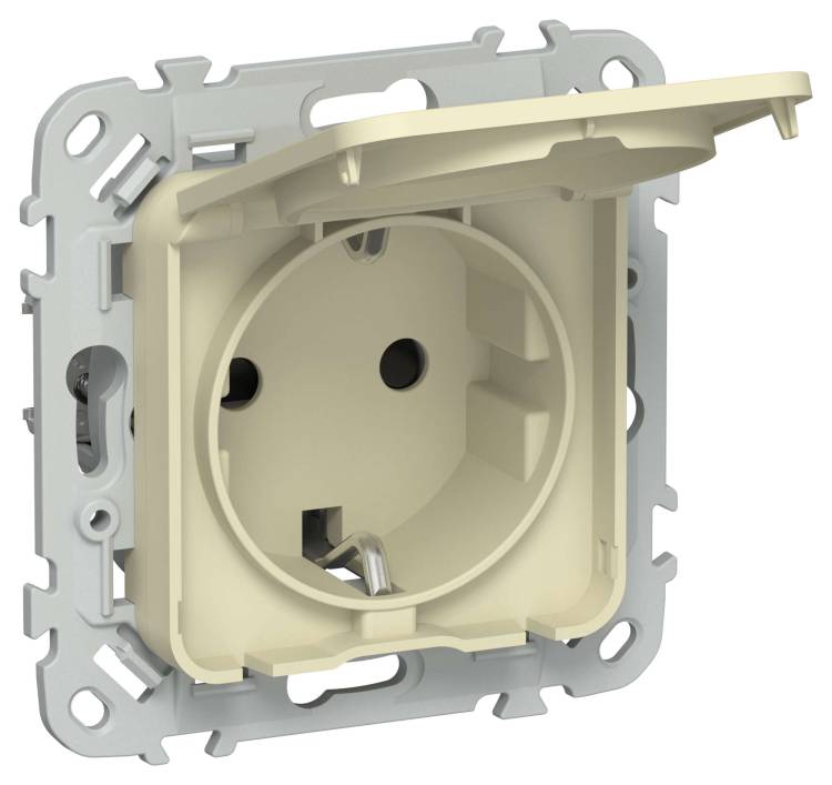 Розетка 1-местная с заземлением, шторками и крышкой IEK Flite FI-R16-16-44-K87 навахо