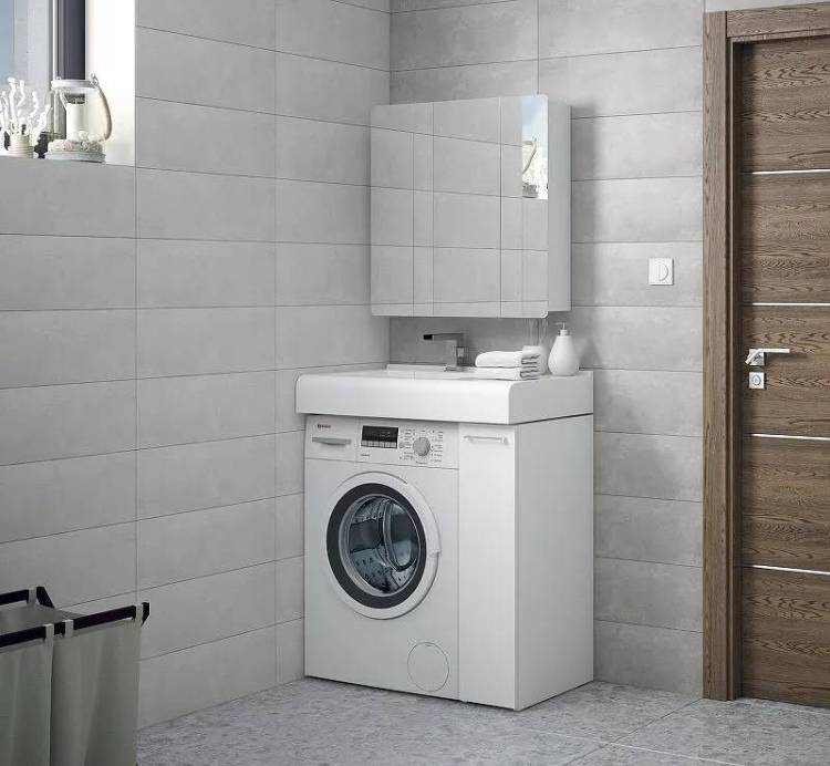 Тумба с раковиной Corozo Лео 80/20 под стиральную машину, напольная, белый