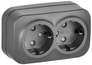 Розетка 2-местная с заземлением и шторками IEK Glory ERH24-K46M-16 сталь матовый