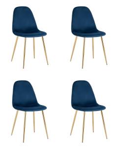 Набор из 4 стульев Stool Group Валенсия SN OS-001L-V HLR-64 DUAL X4 темно-синий, золотые ножки, велюр