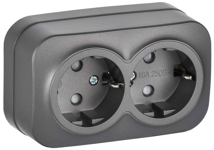 Розетка 2-местная с заземлением и шторками IEK Glory ERH24-K46M-16 сталь матовый