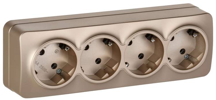 Розетка 4-местная с заземлением IEK Glory ERH41-K37M-16 шампань матовый
