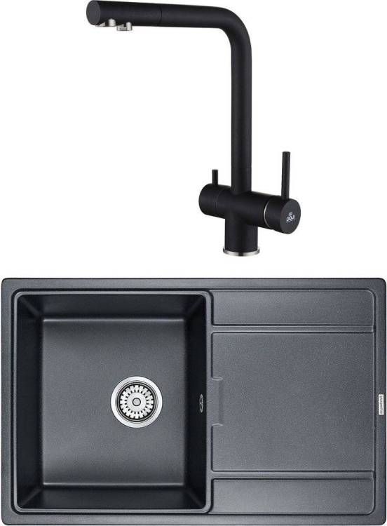 Комплект Paulmark Flugen PM217850-BLM черный металлик + Смеситель Paulmark Skalen Sk213020-418 для кухонной мойки