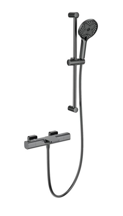 Смеситель для ванны Wonzon & Woghand WW-C2017-A-BGG с душевым гарнитуром и термостатом, темный графит