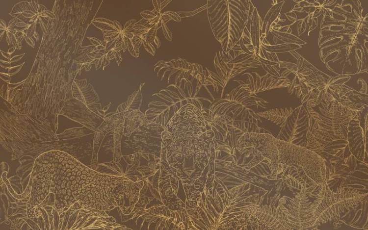 3D Фотообои Artegrafico «Золотые леопарды в листве на коричневом» LST-039 канвас