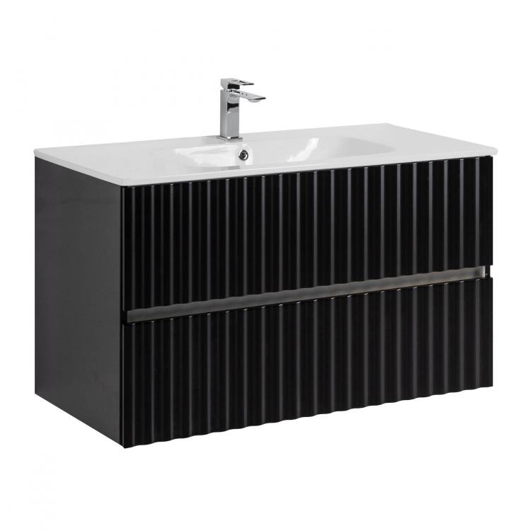 Тумба под раковину Art&Max Elegant AM-ELEGANT-1000-2C-SO-NM-LED с LED подсветкой ручек, Черный матовый, 100x43.8x57