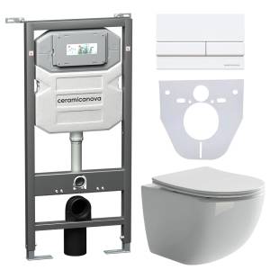 Комплект Унитаз подвесной Ceramica Nova Forma CN3009 + Система инсталляции Envision CN1002W с белой кнопкой смыва и шумоизоляционной панелью CN1000