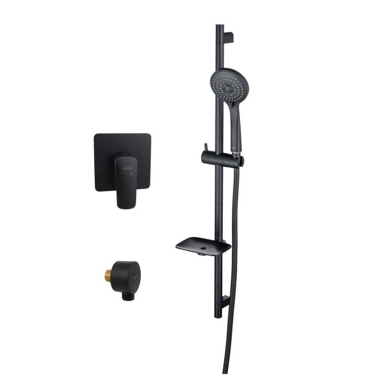 Душевой комплект Aquatek Вега AQ1076MB Смеситель для душа + Шланговое подсоединение + Душевой гарнитур, черный матовый