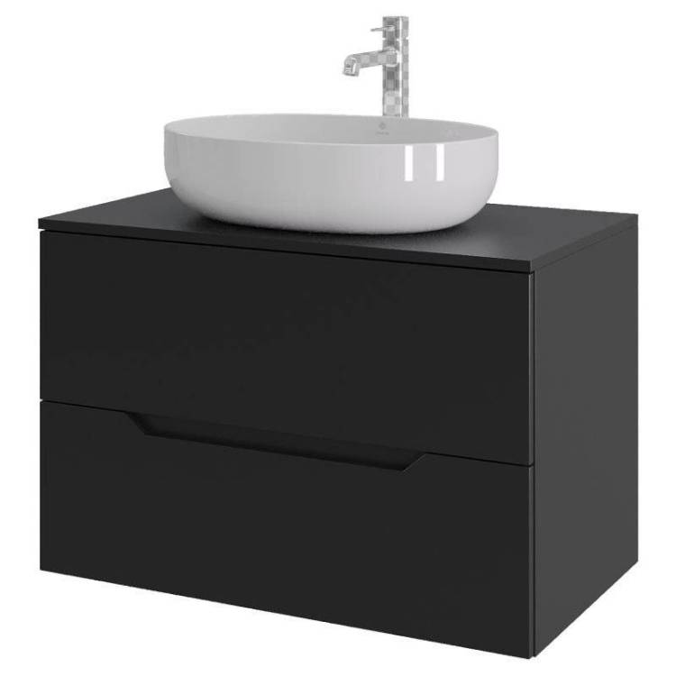 Тумба с раковиной Orange Line Li-80TubMDF+B05-520W черная матовая, 80.5 см