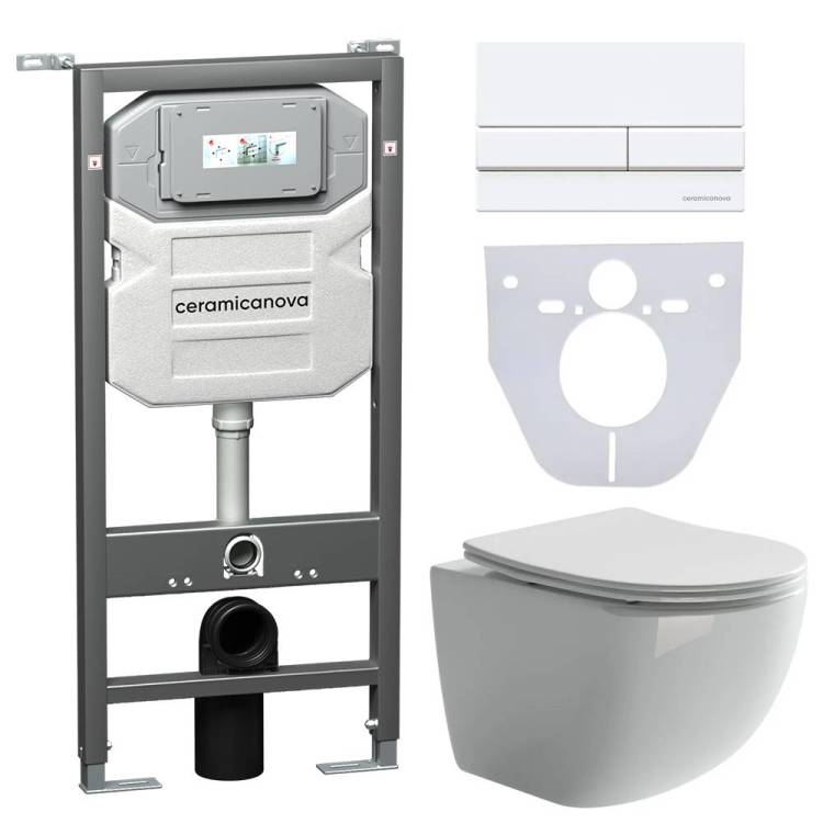 Комплект Унитаз подвесной Ceramica Nova Forma CN3009 + Система инсталляции Envision CN1002W с белой кнопкой смыва и шумоизоляционной панелью CN1000