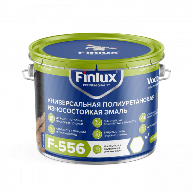Полиуретановая ударопрочная эмаль Finlux F-556 Universal полуглянцевая зеленая RAL 6029 10 кг