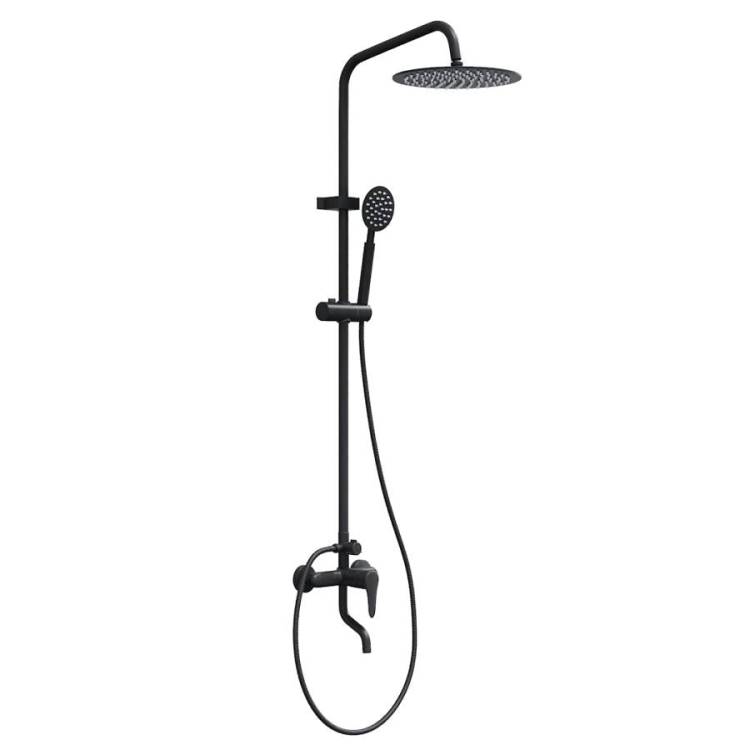 Душевая стойка Teymi Iva T10226 черная матовая, со смесителем, с тропическим душем