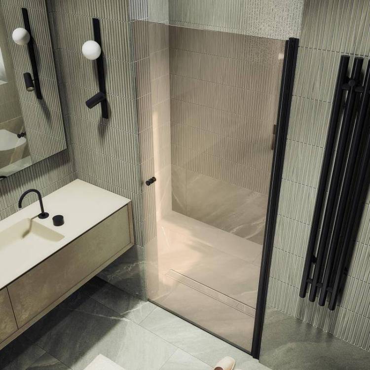 Душевая дверь в нишу MaybahGlass MGD-1675-6 профиль черный, стекло бронза матовое, 198x70