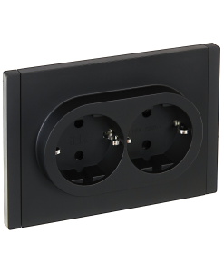 Розетка 2-местная с заземлением и шторками IEK Forte&Piano FP-R24-16-1-K02 черный
