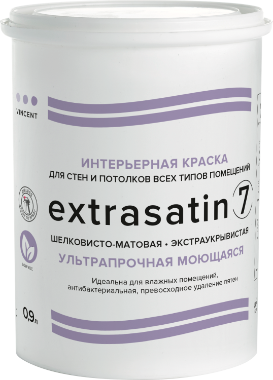 Краска интерьерная влагостойкая Vincent Extrasatin 7 шелковисто-матовая база С 0.9 л