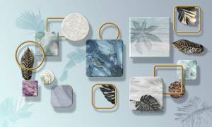 3D Фотообои Artegrafico «Экзотические листья с геометрическими фигурами» JG-011 песок