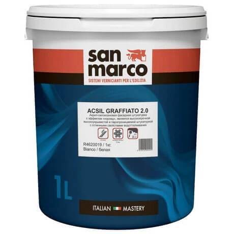 Декоративная штукатурка San Marco Acsil Graffiato короед 2 мм база Bianco 25 кг