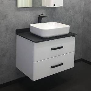 Тумба с раковиной Comforty Амстердам 75 00-00004668 белая с черной матовой столешницей раковина T-Y9378