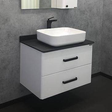Тумба с раковиной Comforty Амстердам 75 00-00004668 белая с черной матовой столешницей раковина T-Y9378