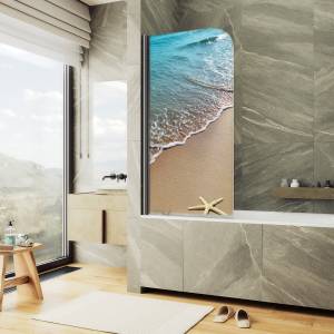 Шторка на ванну MaybahGlass MGV-930-ФП009-6 80x140, поворотная, стекло с рисунком 6 мм, профиль черный