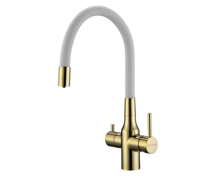 Смеситель для кухни Paulmark Salix Sa213419-Gw золото, белый шланг
