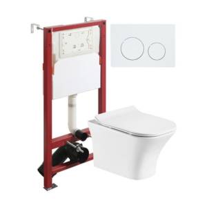 Унитаз с инсталляцией Orange CI02-100W+APB188 безободковый, сиденье микролифт, белый, с белой кнопкой