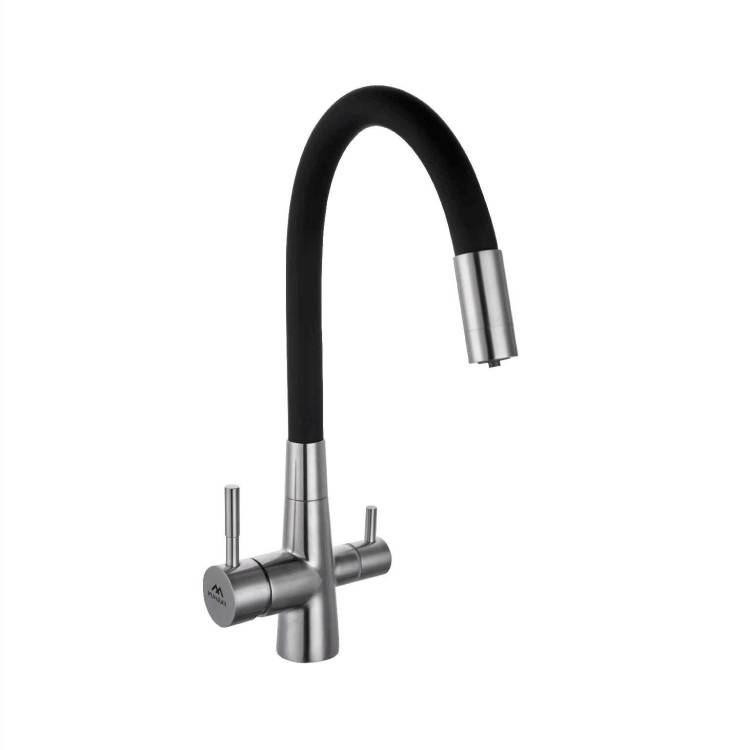 Смеситель для кухни Fashun A54029-7 с гибким изливом, сатин, черный