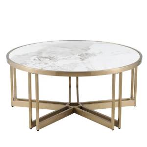 Стол журнальный Stool Group Алиада ECT-279-BRCG светлая керамика сталь шампань 90x90x40