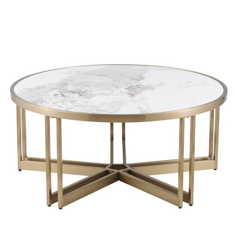 Стол журнальный Stool Group Алиада ECT-279-BRCG светлая керамика сталь шампань 90x90x40