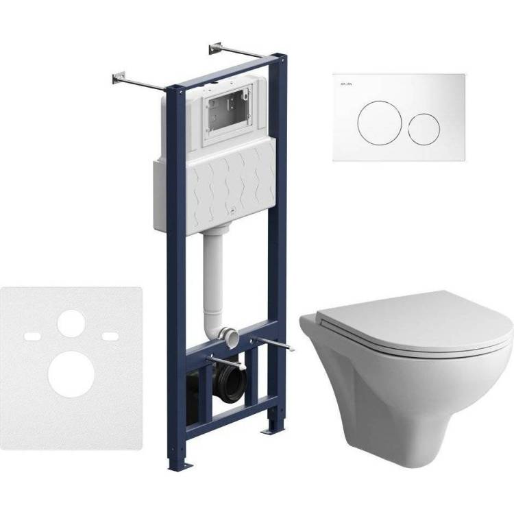 Унитаз с инсталляцией Am.Pm Gem с крышкой-сиденьем микролифт, с белой кнопкой Pro L