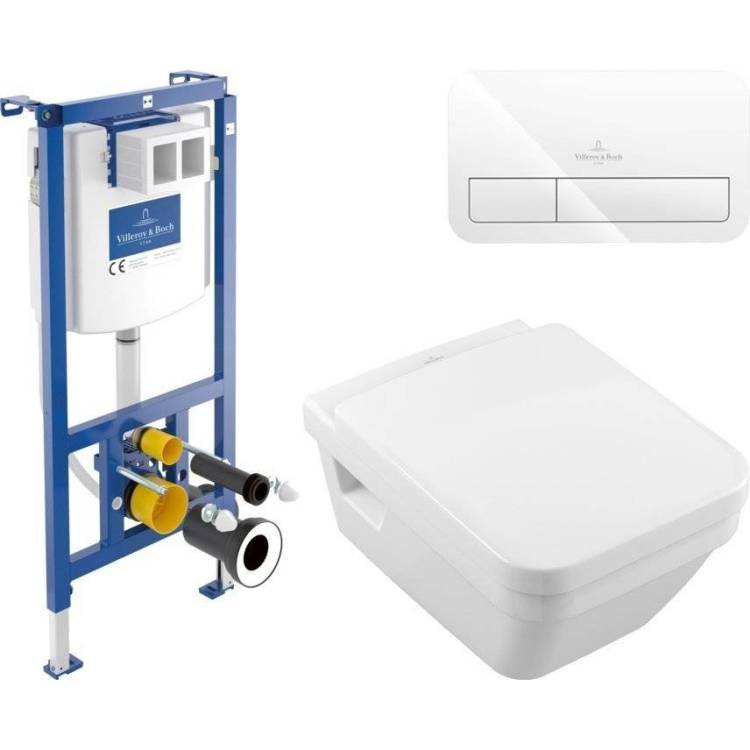 Комплект Унитаз подвесной Villeroy&Boch Architectura 5685HR01 alpin безободковый + Инсталляция 92242700 + Кнопка Viconnect 92249061