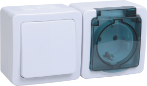 Розетка+Выключатель 1-клавишный IEK Гермес Plus EBGMP20-K03-31-54-EC белый, крышка дымчатый