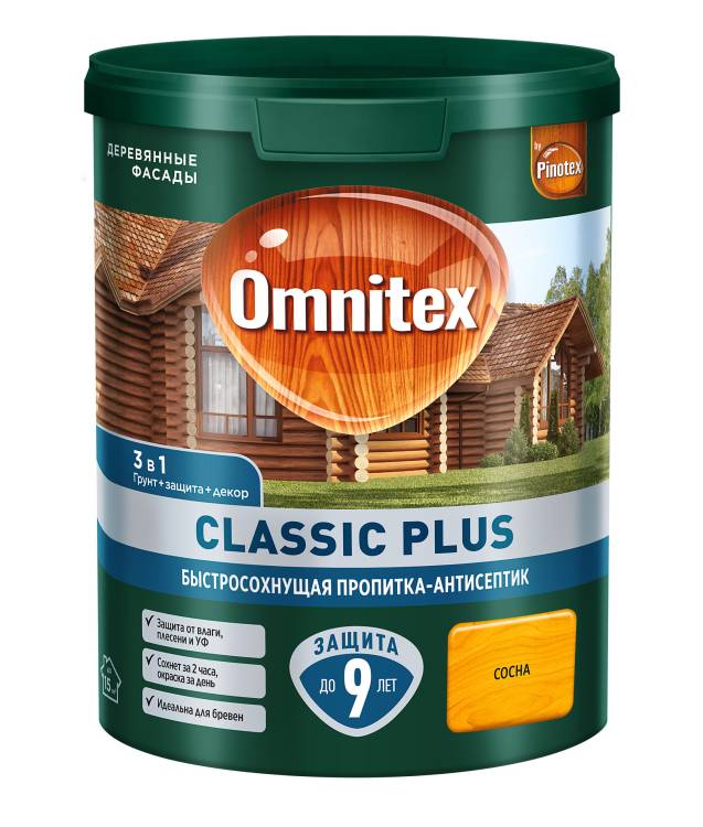 Пропитка декоративная для защиты древесины Omnitex Classic Plus сосна 0.9 л