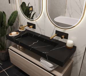 Раковина-столешница Armadi Art Flat 859-120-NM моноблок Nero Marquina 1210x452x80