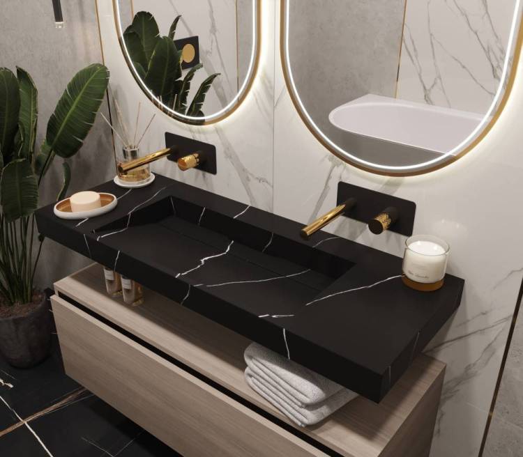 Раковина-столешница Armadi Art Flat 859-120-NM моноблок Nero Marquina 1210x452x80